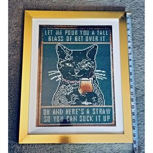 Cat with Glass+Straw Diamond Art | 20x16" Frame | Unique Gift for cat lovers